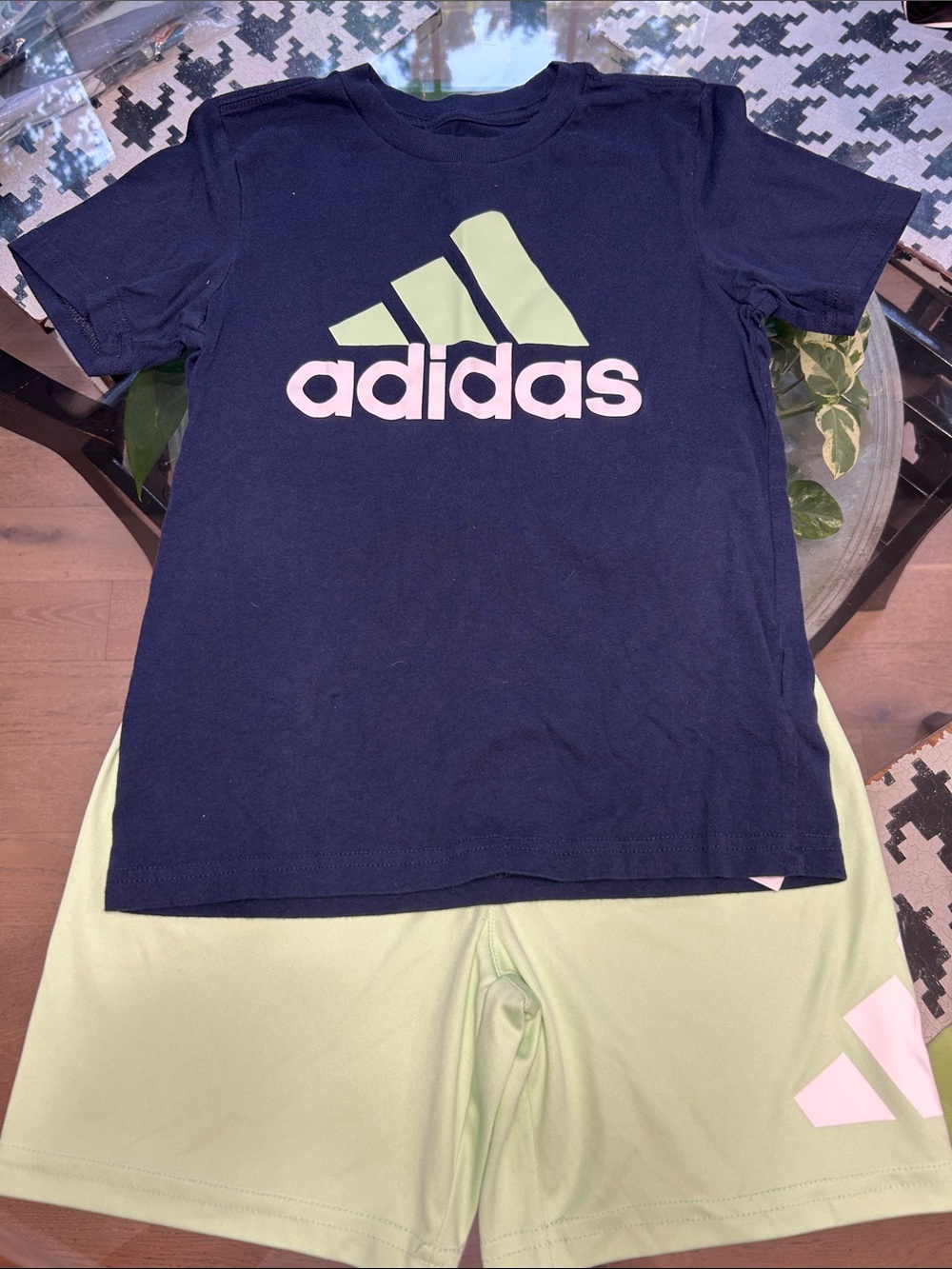 adidas Navy Tee with Lime Logo for Kids